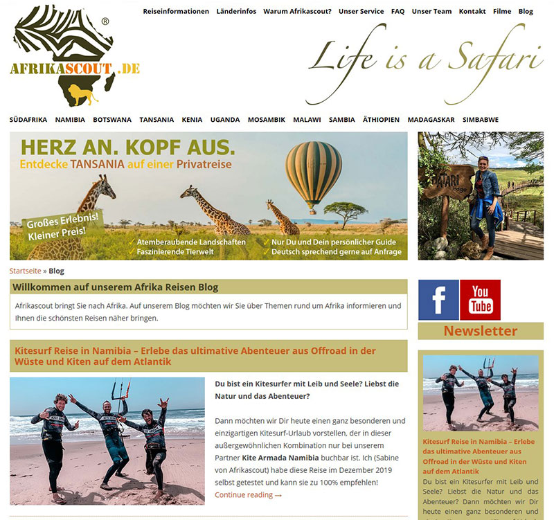 Referenzen Webdesign - Afrika Reisen Safaris Blog